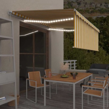 Copertină retractabilă manual cu stor&LED, galben&alb, 4x3 m - Img 1