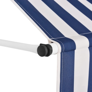Copertină retractabilă manual, dungi albastru și alb, 150 cm - Img 3