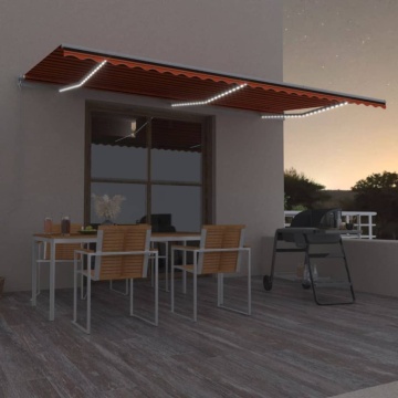 Copertină retractabilă manual, LED, portocaliu&maro, 600x300 cm - Img 1