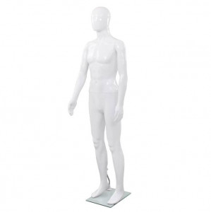 Corp manechin masculin, cu suport din sticlă, alb lucios 185 cm - Img 1