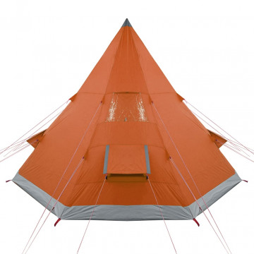 Cort camping 4 persoane gri/portocaliu 367x367x259cm tafta 185T - Img 7