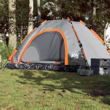 Cort camping, 5 persoane, gri/oranj, setare rapidă - Img 1