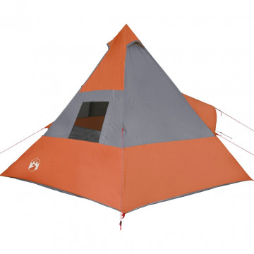 Cort camping 7 persoane gri/portocaliu 350x350x280cm tafta 185T - Img 7