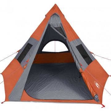 Cort camping 7 persoane gri/portocaliu 350x350x280cm tafta 185T - Img 8