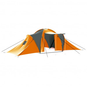 Cort camping, 9 persoane, gri și portocaliu, material textil - Img 1