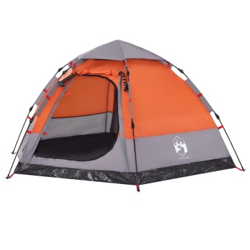 Cort camping cabană 4 persoane gri/portocaliu setare rapidă - Img 4