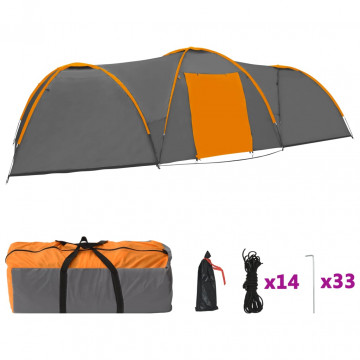 Cort camping tip iglu, 8 pers., gri/portocaliu, 650x240x190 cm - Img 2
