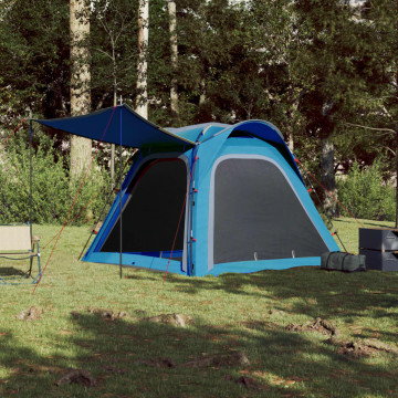 Cort de camping 4 persoane albastru, 240x221x160 cm, tafta 185T - Img 3