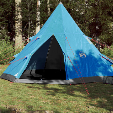 Cort de camping 4 persoane albastru, 367x367x259 cm, tafta 185T - Img 1