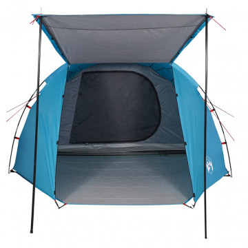 Cort de camping 4 persoane albastru, 420x260x153 cm, tafta 185T - Img 6