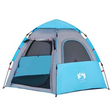 Cort de camping cabană 4 persoane albastru cu eliberare rapidă - Img 4