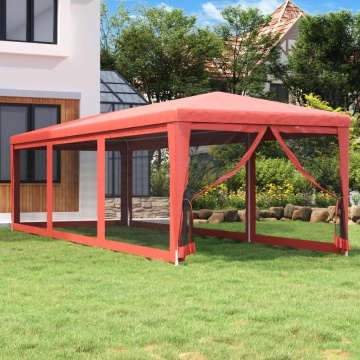Cort de petrecere cu 8 pereți din plasă, roșu, 3x9 m, HDPE - Img 1