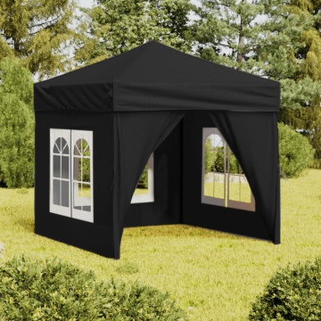 Cort pliabil pentru petrecere, pereți laterali, negru, 2x2 m - Img 1