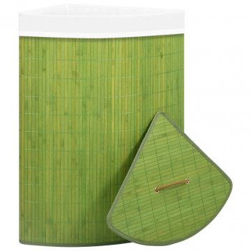 Coș de rufe din bambus, pentru colț, verde, 60 L - Img 3