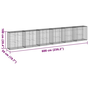 Coș gabion cu capac, argintiu, 600x50x100 cm, fier galvanizat - Img 6