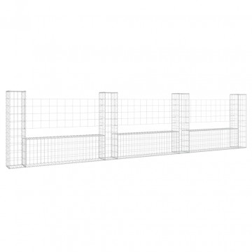 Coș gabion în formă de U cu 4 stâlpi, 380x20x100 cm, fier - Img 2