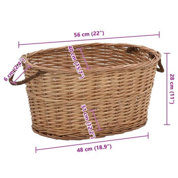 Coș lemne foc mânere de transport natural 56x40x28 cm salcie - Img 7