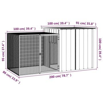 Coteț pentru iepuri, gri, 200x91x100 cm, oțel galvanizat - Img 5