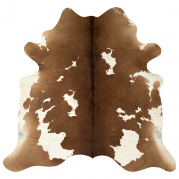 Covor din piele de vită, maro și alb, 150 x 170 cm - Img 2