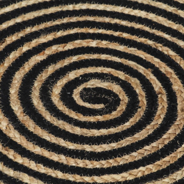 Covor lucrat manual cu model spiralat, negru, 90 cm, iută - Img 4