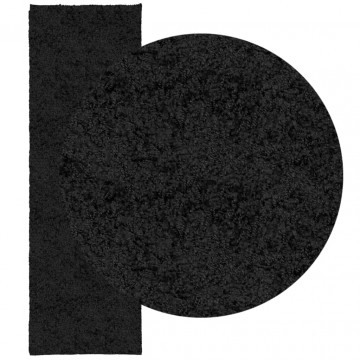 Covor pufos "PAMPLONA" cu fire înalte, negru modern, 80x250 cm - Img 3