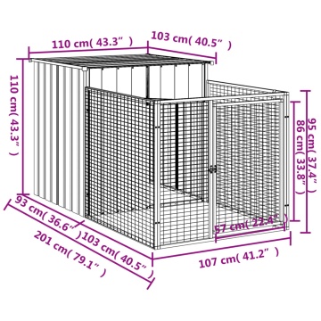 Cușcă câine cu țarc antracit 110x201x110 cm oțel galvanizat - Img 5