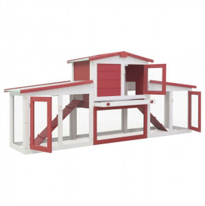 Cușcă exterior pentru iepuri mare roșu&alb 204x45x85 cm lemn - Img 2