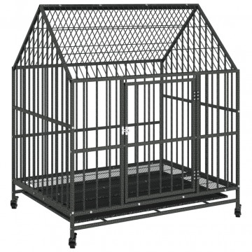 Cușcă pentru câini cu roți, negru, oțel galvanizat - Img 2