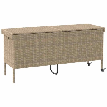 Cutie de depozitare grădină cu roți Bej 160x55x75 cm Poly Ratan - Img 5