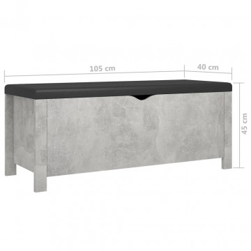 Cutie depozitare pernă gri beton, 105x40x45 cm, lemn prelucrat - Img 6