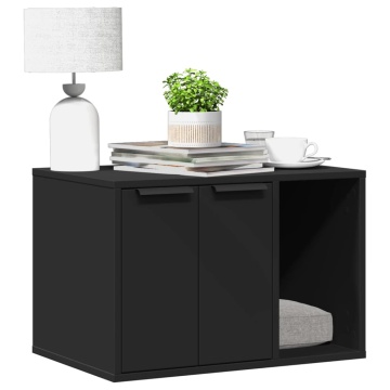 Cutie litieră pisici negru 60x40x40 cm lemn prelucrat - Img 1