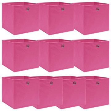 Cutii depozitare, 10 buc., roz, 32x32x32 cm, textil - Img 1