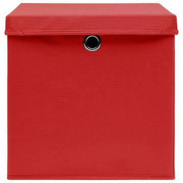 Cutii depozitare cu capace, 10 buc., roșu, 32x32x32 cm, textil - Img 4