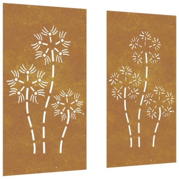 Decor perete grădină 2 buc. 105x55 cm design flori oțel Corten - Img 2