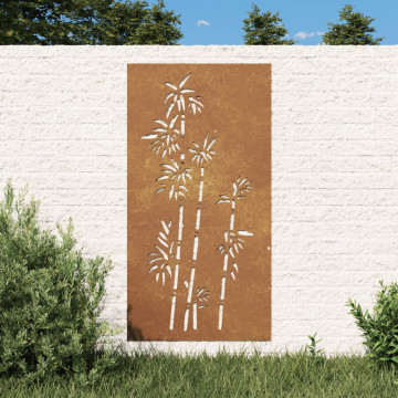 Decorație perete de grădină 105x55 cm design bambus oțel Corten - Img 1