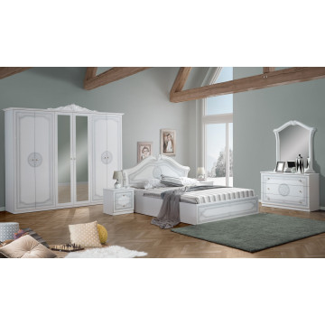 Dormitor Cleopatra, alb lucios, pat 160×200, comoda, dulap, noptiere - Img 1