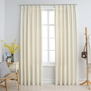 Draperii opace, 2 buc., crem, 140x245 cm, catifea, cu cârlige - Img 1