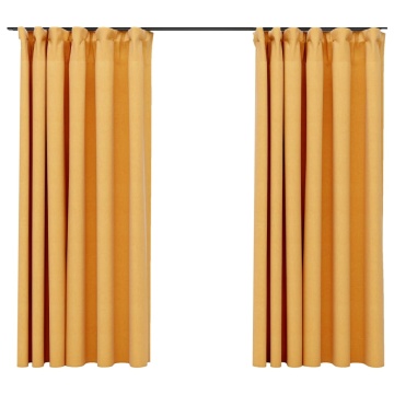Draperii opace aspect in, cârlige, 2 buc., galben, 140 x 175 cm - Img 2