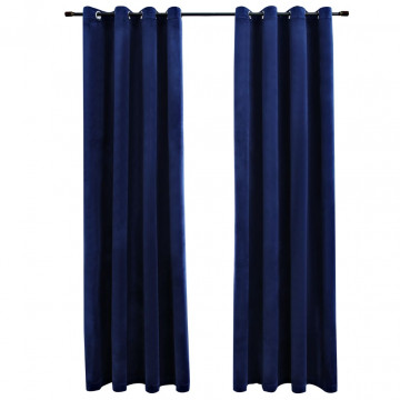 Draperii opace cu inele, 2 buc., albastru, 140x225 cm, catifea - Img 2