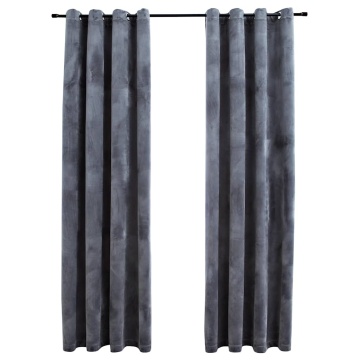 Draperii opace cu inele, 2 buc., antracit, 140x245 cm, catifea - Img 2
