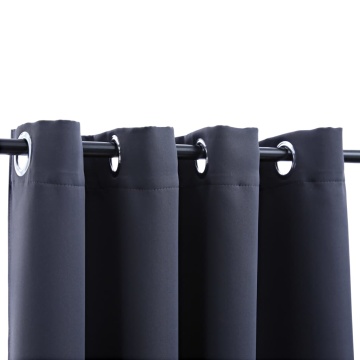 Draperii opace cu inele metalice, 2 buc, antracit, 140 x 225 cm - Img 3