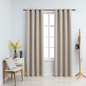 Draperii opace cu inele metalice, 2 buc., bej, 140 x 175 cm - Img 1