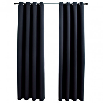 Draperii opace cu inele metalice, 2 buc., negru, 140 x 175 cm - Img 2
