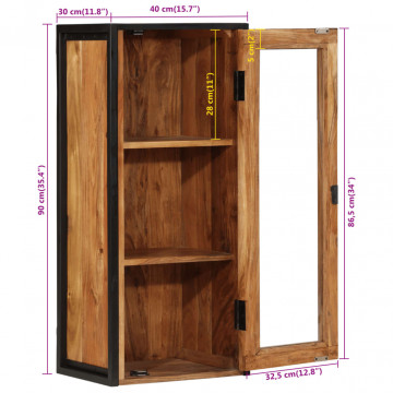 Dulap baie de perete, 40x30x90 cm, lemn masiv de acacia și fier - Img 7