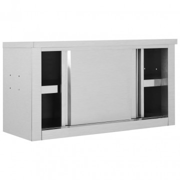 Dulap bucătărie cu uși glisante, 90x40x50 cm, oțel inoxidabil - Img 4