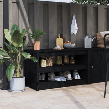 Dulap bucătărie de exterior negru, 106x55x64 cm, lemn masiv pin - Img 1