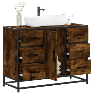Dulap chiuveta de baie stejar fumuriu 80x33x60 cm lemn compozit - Img 1