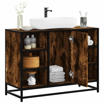Dulap chiuveta de baie stejar fumuriu 80x33x60 cm lemn compozit - Img 1