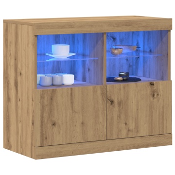 Dulap cu lumini LED, stejar artizanal, 81x37x67 cm - Img 3