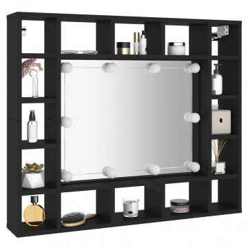 Dulap cu oglindă cu LED, negru, 91x15x76,5 cm - Img 8